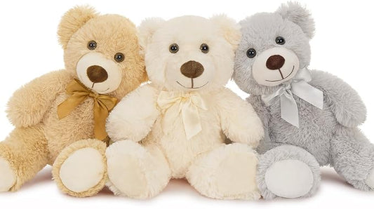 MaoGoLan 3 Pieces Bulk Teddy Bears Stuffed Animals Baby Shower, Soft Small Stuffed Teddy Bears in Bulk, 13.5" Cuddly Mini Bears Centerpiece,Wedding,Party,Engagement,Tan,Beige,Gray