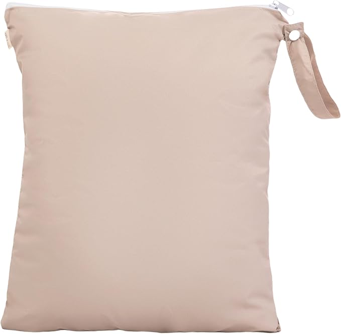 Ali+Oli Water Resistant Dual-Compartment Wet-Dry Bag for Travel, Hook to Stroller, Daycare, Diapers, Diaper Bag, Clutch Bag,15x12 inches (Taupe)