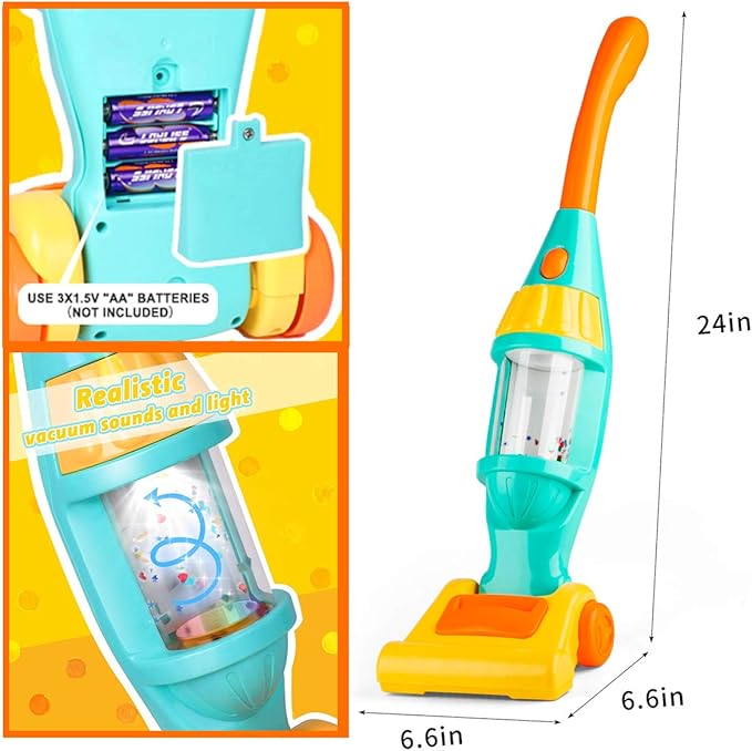 Toy Vacuum Cleaner for Kids, Electric Kids Play Vacuum with Lights, Realistic Sounds & Whirling Stars, Pretend Role-Play House Cleaning Vacuum Cleaner Toys Set for Children Girls Boys Toy