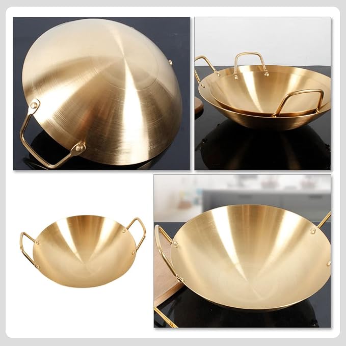 HEMOTON Korean Food Ramen Noodle Pot with Handle Frying Pan Stainless Steel Ramyun Cooker for Cooking Soup Pasta Stew Gold
