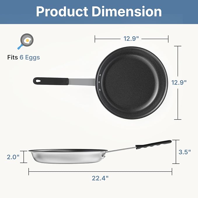 DUMOS 12 Inch Nonstick Frying Pan, Heavy-Gauge Aluminum Skillet with Ceramic Nonstick Coating & Stainless Steel Base, Omelet Pan for Induction, Electric, Gas, PFAS Free, Oven Safe, Black Handle