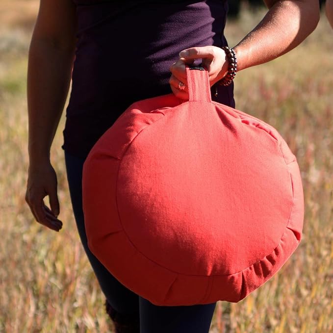 Hugger Mugger Zafu Meditation Cushion - Support in Cross-Legged Sitting, Buckwheat Filled, Durable Fabric, Convenient Handle, Handmade in USA