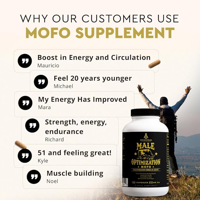 Ancestral Supplements Mofo, Supplements for Men, Support for Energy Levels and Overall Men's Health and Wellness, Non-GMO Grass Fed Beef Organ Supplement with Liver, No Fillers, 180 Capsules