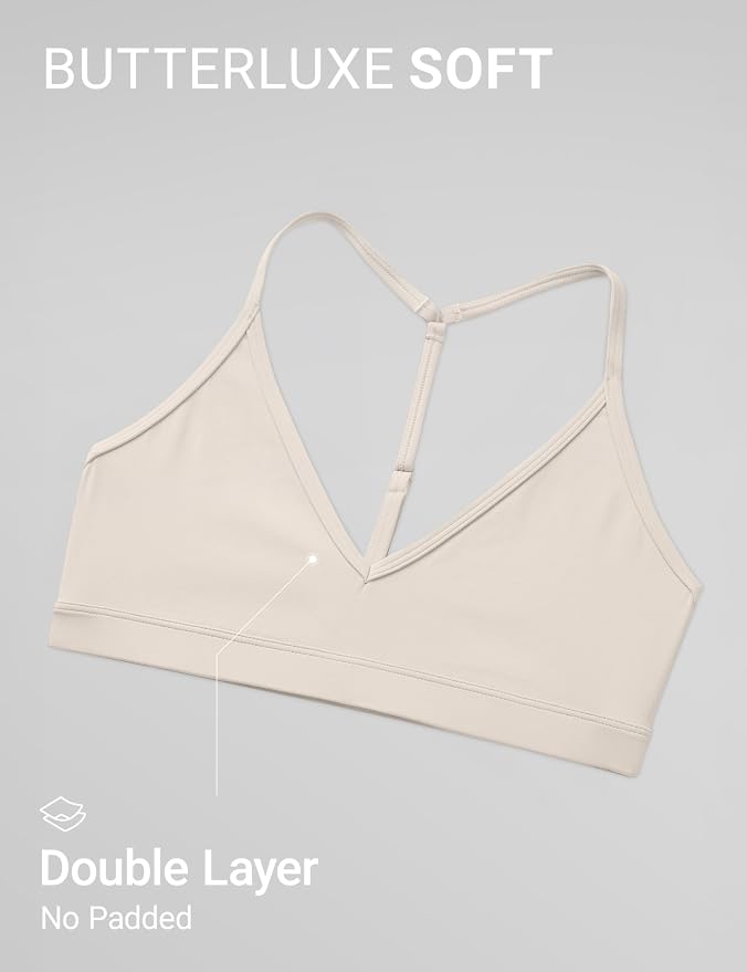CRZ YOGA Butterluxe Soft Double Lined T-Back Sports Bras for Women - V Neck Adjustable Strap Yoga Crop Top Casual Non Padded