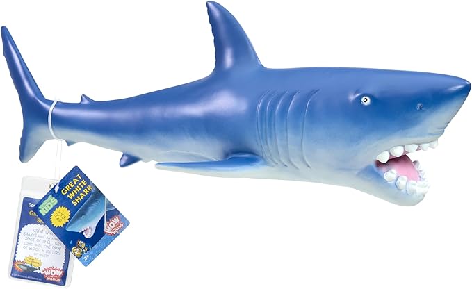 Wow in The World 24" Jumbo Soft Great White Shark | Glow-in-The-Dark Eyes & Teeth | Kids Learning Through Play | Includes Shark Toy and Fun Fact Card