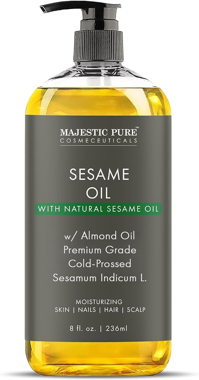 MAJESTIC PURE Sesame Massage Oil for Massage Therapy - Refreshing, and Relaxing - Natural Oils - for All Skin Types - Men and Women Massage Lotion- 8 fl oz