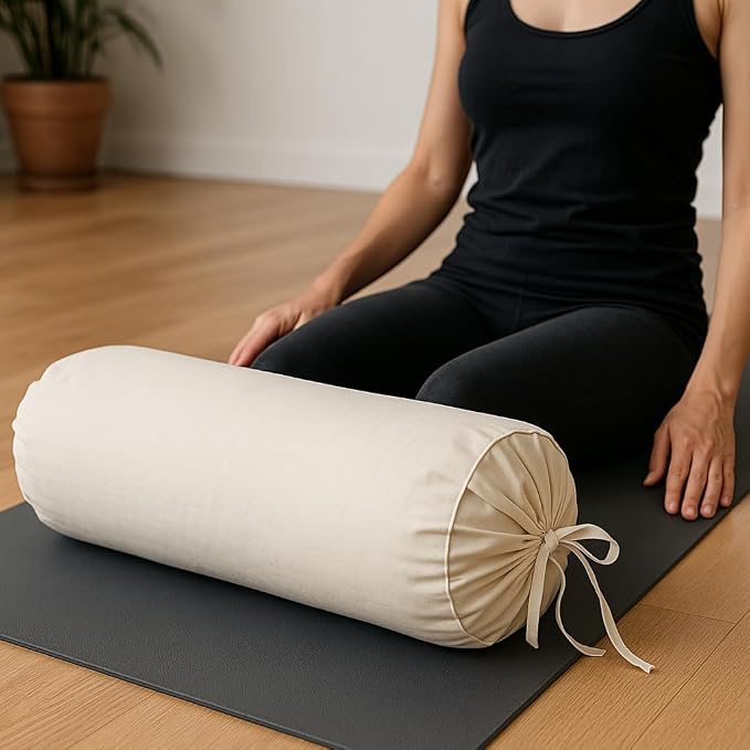 Cervical Neck Roll Pillow Cover with Cotton Bolster Pillowcases for Cylindrical Cushion and Drawstring Closure Round Neck Pillowcase 6" x 18" (15 x 45 cm) Ivory