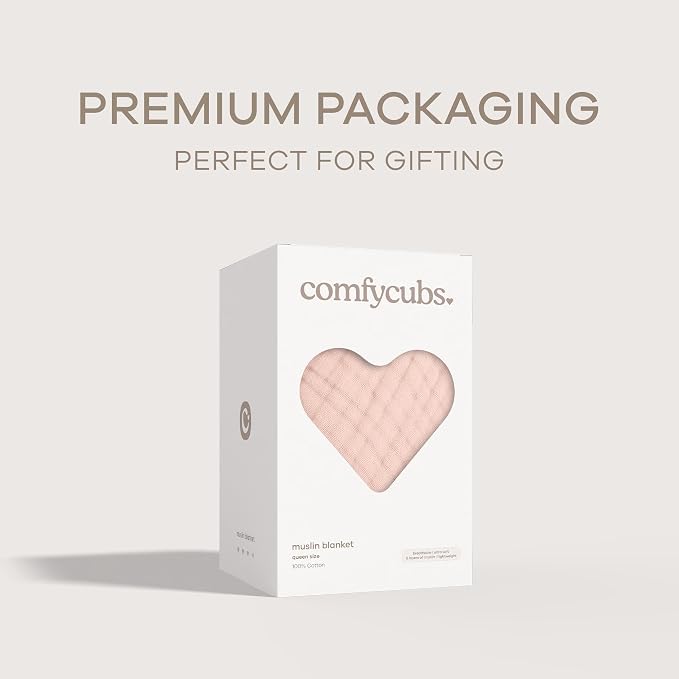 Comfy Cubs Adult Muslin Blanket 90x90” Queen Swaddle Blankets, Blush | 6 Layer Soft, Breathable & Lightweight Muslin Adult Blanket - Machine Washable & Designed in the US Bedding for All Seasons
