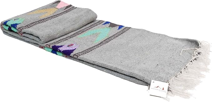 Open Road Goods Thick Mexican Yoga Blanket - Serape Fish Design - Handmade (Grey)