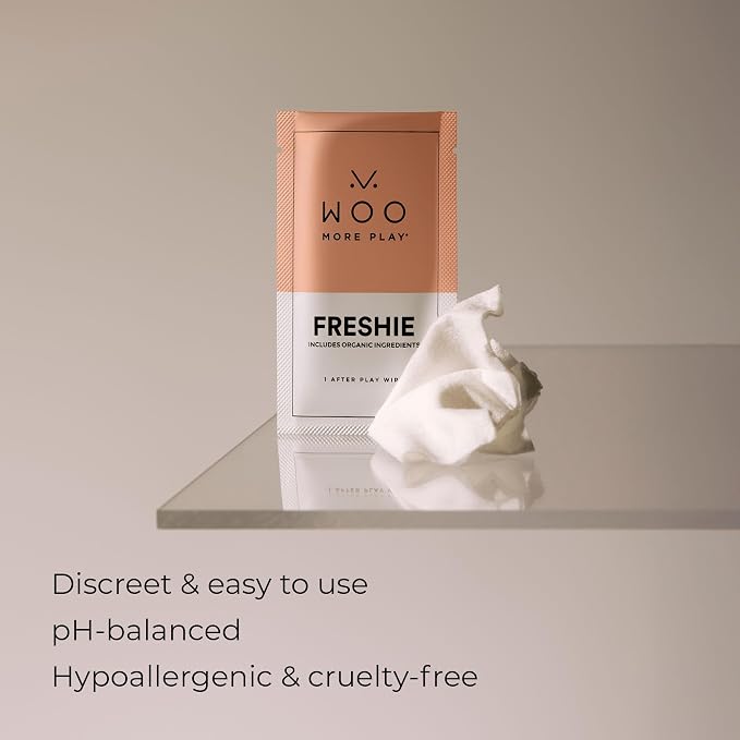 Woo More Play Freshies: All-Natural Feminine Intimacy Towelette Wipes with Coconut Water and Aloe Vera, Promotes Feminine Health & Helps Alleviate Irritation - Vegan and Cruelty Free, 20ct