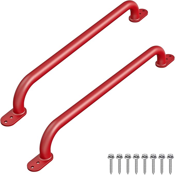 Dolibest 30 Inch Metal Safety Handles, Playground Ladder Handle, Long Grab Handles for Kids Playhouse, Treehouse, Rock Climbing Wall, Swing Set Accessories, Indoor & Outdoor Use (2PCS)-Red