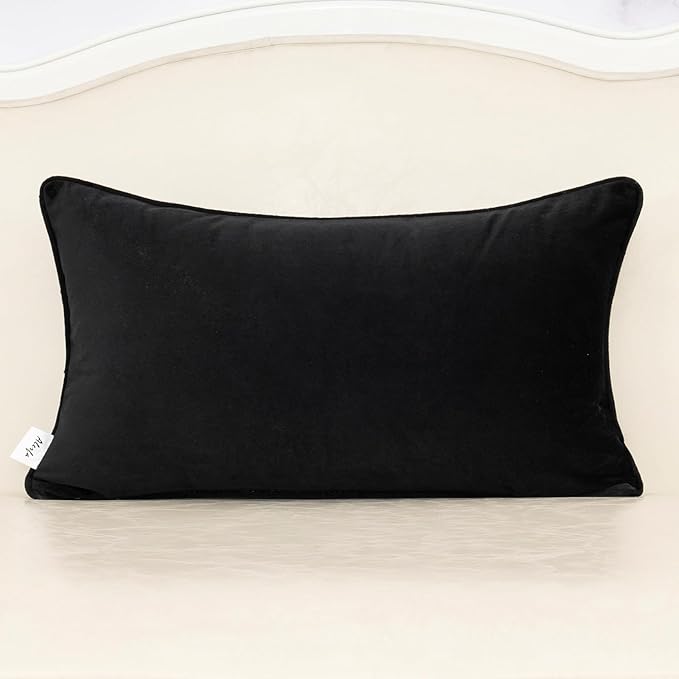 Alerfa Black Floral Throw Pillow Cover 12 x 20 Inch Cut Velvet Rectange Luxury Decorative Lumbar Pillow Cover for Couch Living Room Bedroom