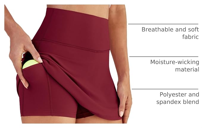 Womens Skort Tennis Skirt with Pocket Shorts | Mini Golf Skirts, High Waisted, Built-in Shorts, Soft Comfortable Fabric, for Summer Casual, Athletic Workout, Pickleball