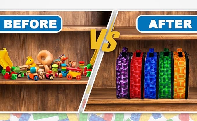 5 PCS Toys Storage Bags for kids,Travel Organizer Pouch Case for Lego Bricks, Puzzles, Building Blocks,Waterproof Colorful Print Design with Handle (Transparent)