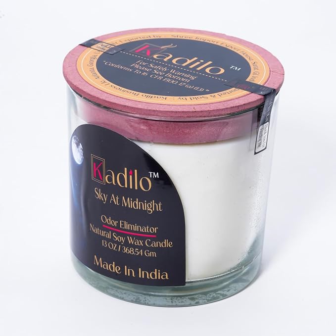 Kadilo Soy Wax Scented Candles, Aromatherapy, Stress Relief, Vegan, Non-Toxic, Infused with Natural Essential Oils from Ancient vedas, Long-Lasting Aroma, 13oz, 3 Wicks, (Sky at Midnight)