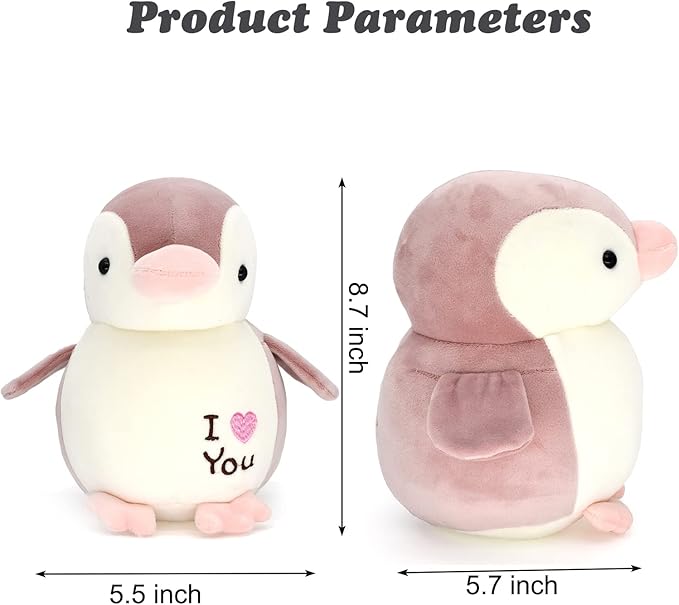 HWD 8.7" Soft Stuffed Penguin Dolls, Stuffed Animals Toys, Gifts for Kids Toddlers Birthday Christmas Day (Pink)