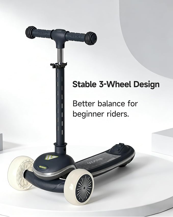 Kids Scooter, 3 Wheel Kick Scooter for Toddlers with Light Up Wheels, Lean-to-Steer Design, Adjustable Height Handlebar, Anti-Slip Deck, Ages 2–8