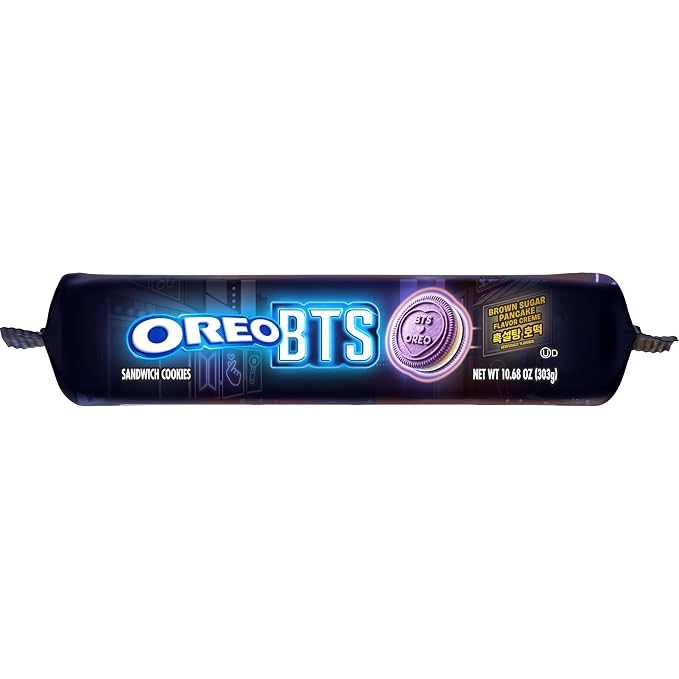 OREO BTS Sandwich Cookies, Limited Edition, 10.68 oz. | Brown Sugar Pancake Flavor Creme, Purple Wafer Cookies, 13 unique BTS-selected Designs