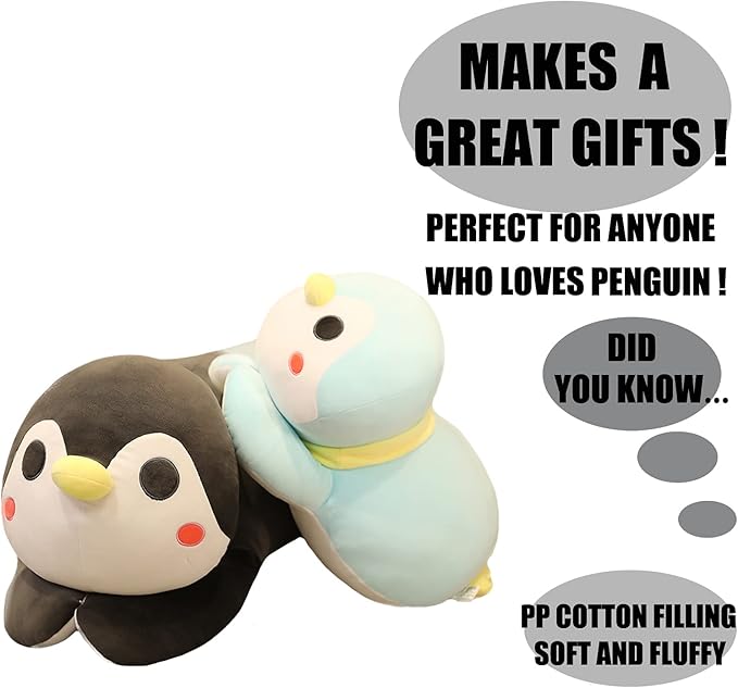 ELAINREN Super Fluffy Penguin Stuffed Pillow Ultra-Soft Gray Penguin Plush Hugging Pillow Adorable Anime Penguin Shape Plushie Cushion Decor Gifts/23.6''