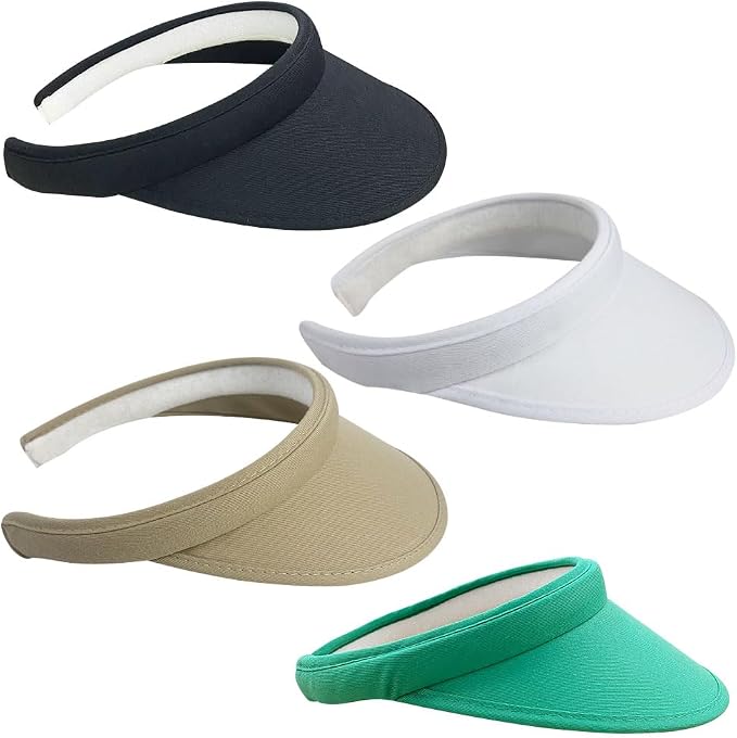 4 Pack Sun Visor Hats Women Men Clip on Cotton Wide Brim Visors Hat Outdoor Sports Golf Beach Travel Tennis Caps