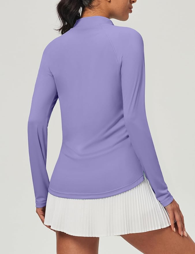 Heathyoga Long Sleeve Workout Tops for Women Golf Shirt UPF 50+ Swim Shirts for Woman UV Sun Protection Quarter Zip Pullover
