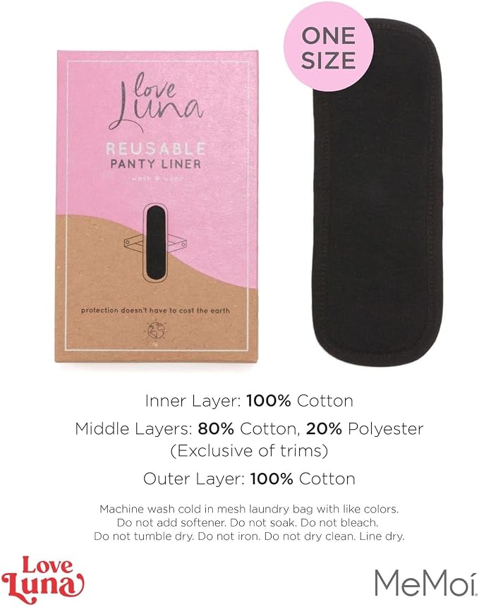 MeMoi Love Luna Women's Love Luna Reusable Cotton Snap-On Panty Liner