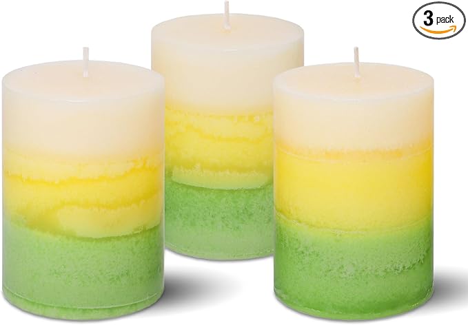 Pillar Candles, Freesia Scented Candles 35+Hour Long Lasting Burn Time, 3 X 4 Inches Dripless & Smokeless Aromatherapy Candles for Wedding Party Home Décor, Set of 3