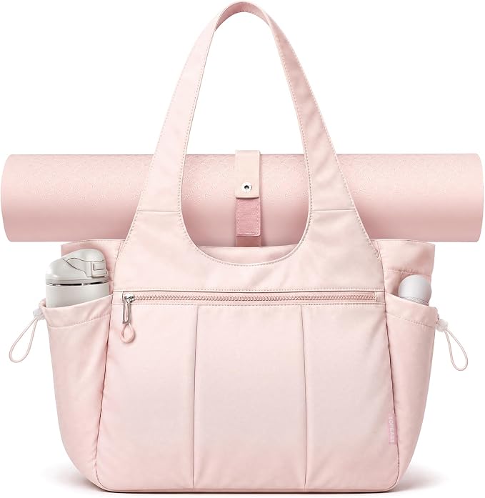 TOPEAST Foldable Tote Bag for Women with Yoga Mat Holder,Travel Tote Bag with Water Bottle Pocket,Lightweight Workout Gym Bag