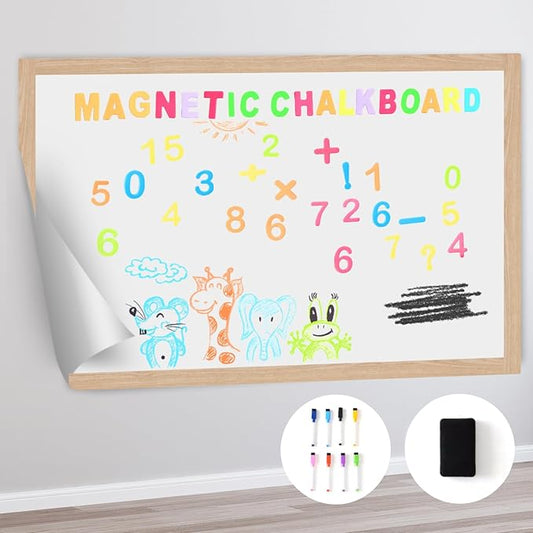 Magnetic Dry Erase Whiteboard Paper 50 x 18 Inch, Self Adhesive White Board Sticker for Wall, Peel and Stick Wallpaper With 50 Magnetic Letters, for Home Office School