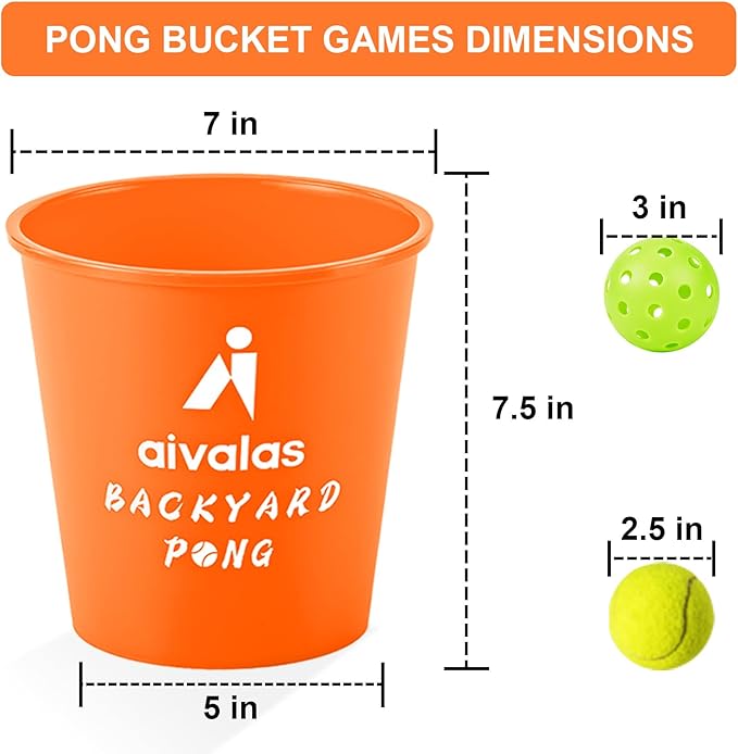 Aivalas Yard Pong Outdoor Games, Giant Yard Games Set with 12 Buckets and Balls for Adults and Family, Toss Game Throwing Games for Beach, Camping, Lawn and Backyard