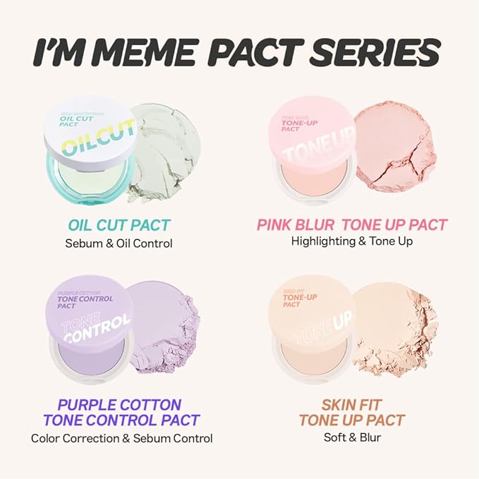 I'M MEME Compact - Oil Cut Pact | Sebum Absorbing, Korean Pressed Setting Powder for Blurring Effect, Makeup Powder, Translucent Compact, Finishing Powder, Oil Control Face Powder, Cute Stuff, 0.35 Oz