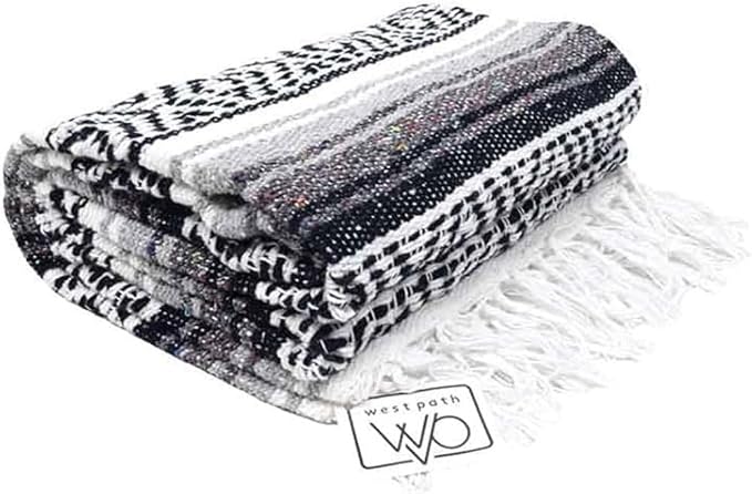 Open Road Goods Bulk Falsa Blankets - Handwoven Authentic Mexican Falsa - Great for Weddings, Yoga, Beach, Picnics, or Mexican Throw! (Black/Grey, 7 Pack)
