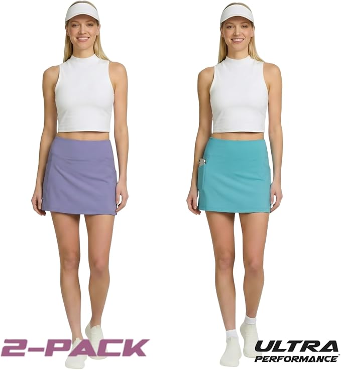Ultra Performance Womens Golf Skirt 2 Pack Women’s Tennis Skort with Compression Liner Athletic Skirts for Women with Pockets