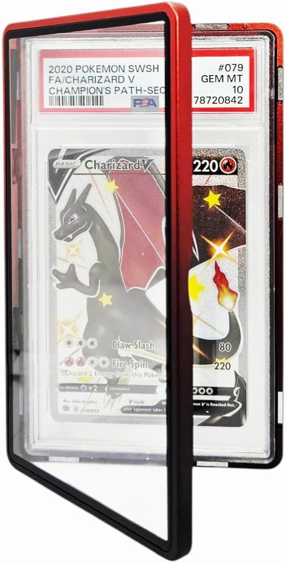 Metal PSA Slab Bumper Case UV Resistant- Safeguard Stackable Magnetic Aluminum Metal Case For Graded Cards (Red/Black)