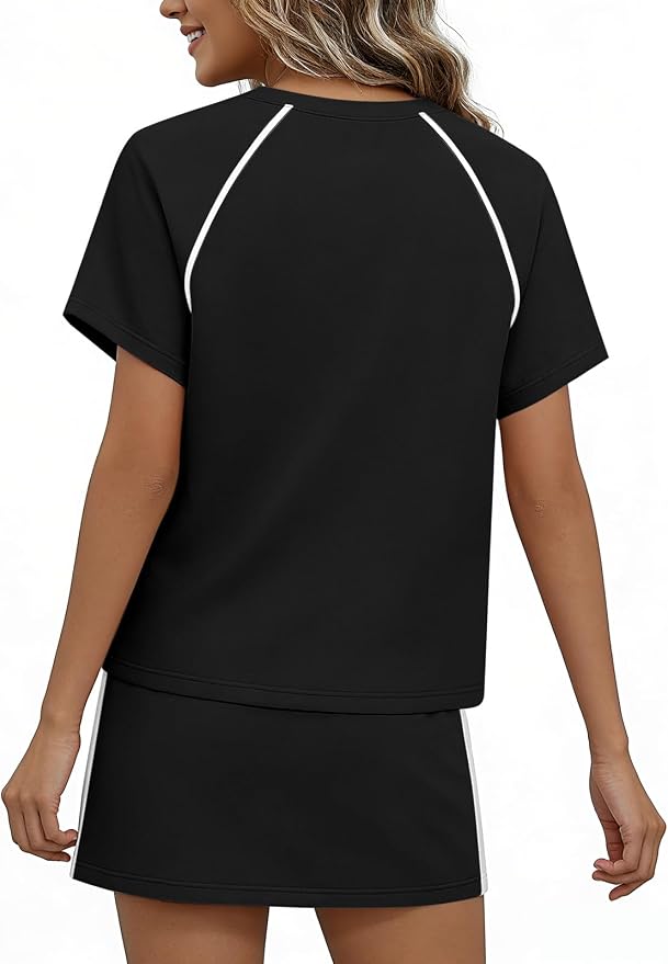 Womens 2 Piece Skirt Sets Summer Tennis Outfits Vacation Skort Set | Two Piece Sets, Short Set, Athletic Workout Golf Outfits, Crew Neck, Color Block, Drawstring, Workout Mathcing Lounge Sets