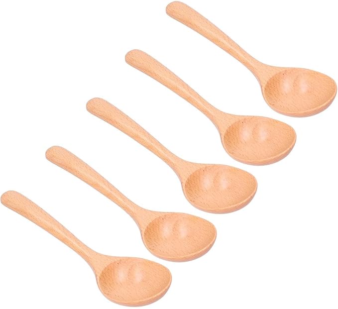 Soup Spoons,5PCS Wooden Spoons for Eating Wood Long Handle Rice Dessert Cooking Tasting Dinner Table Spoon Soup Spoons Asian Soup Spoon (Wood)