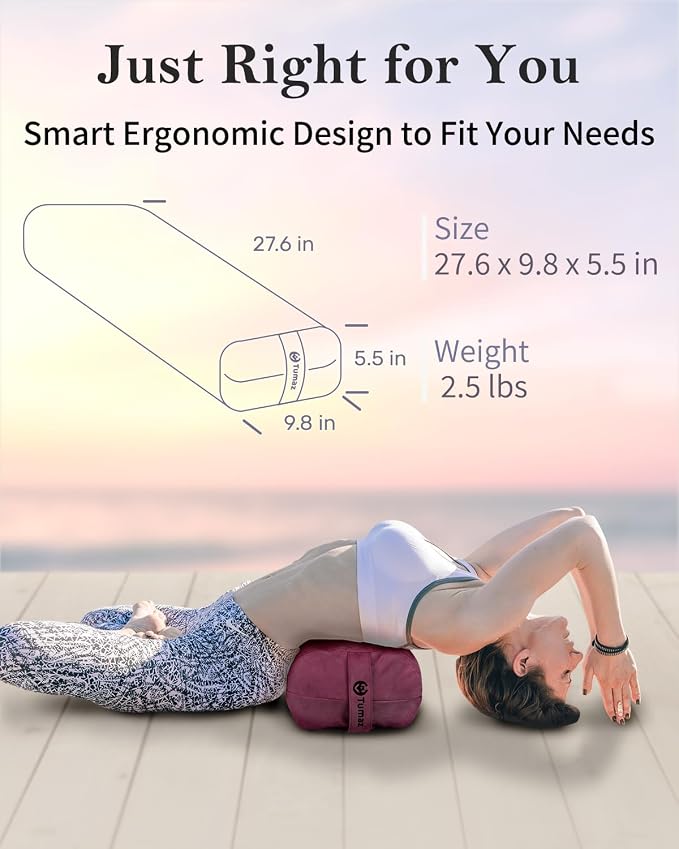 Tumaz Yoga Bolster Set - Rectangular Bolster Pillow for Restorative Yoga, Soft Meditation Pillow with Carry Handle and 8-Feet Strap, Machine Washable Cover