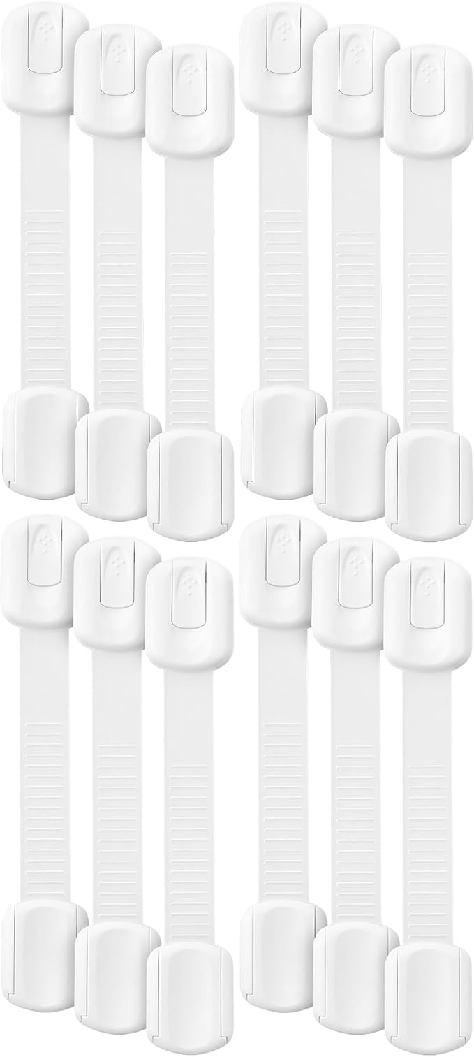 Bates- Child Safety Strap Locks, 12 Pack, White Baby Cabinet Locks, Toilet Locks Baby Proof, Child Proof Drawer Locks, Cabinet Baby Locks for Cabinets, Child Proof Cabinet Locks, Drawer Child Locks