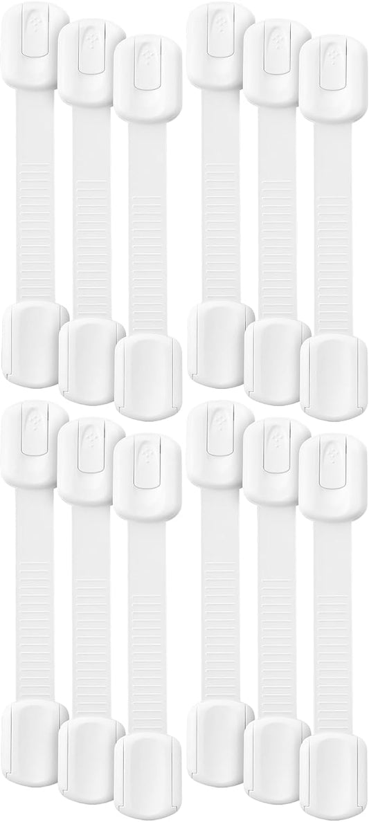 Bates- Child Safety Strap Locks, 12 Pack, White Baby Cabinet Locks, Toilet Locks Baby Proof, Child Proof Drawer Locks, Cabinet Baby Locks for Cabinets, Child Proof Cabinet Locks, Drawer Child Locks