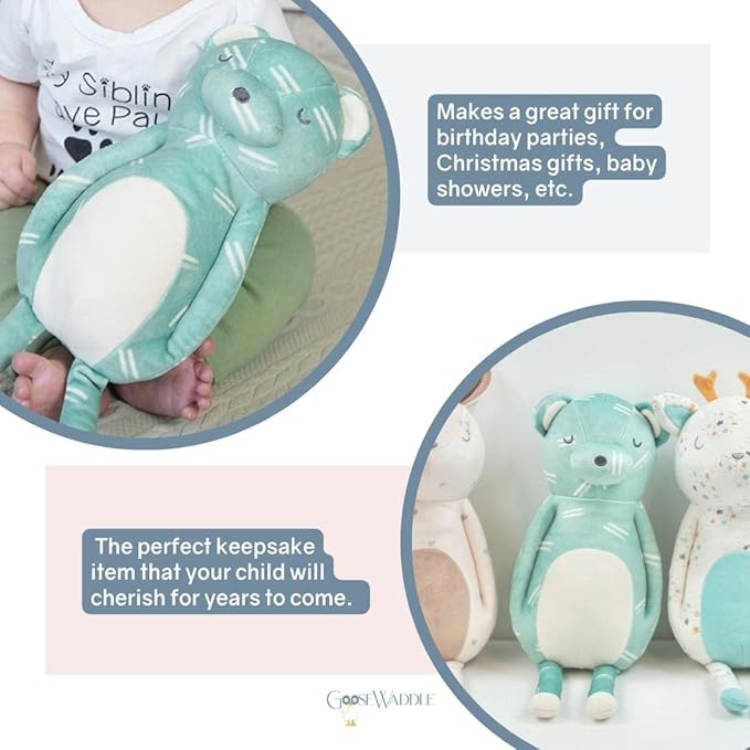 GooseWaddle Super Soft Printed Plush - Adorable Stuffed Animal for Kids, Baby Dolls, and Bear Lovers for Playtime and Cuddles (8" When Sitting) (Finn Bear)