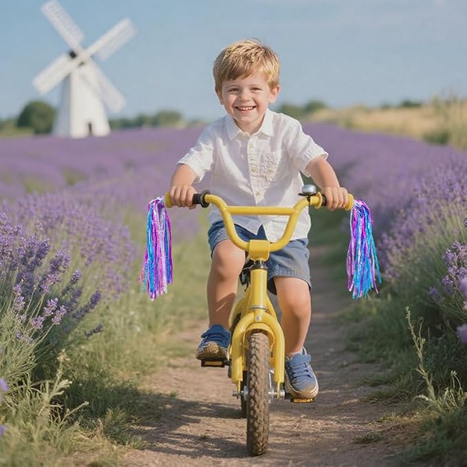 PLATT Kid's Bicycle Handlebar Streamers Colorful Ribbons Tassel for Girls Boys Bicycle Handlebar Scooter Handgrip (shiny blue purple 1Pair)