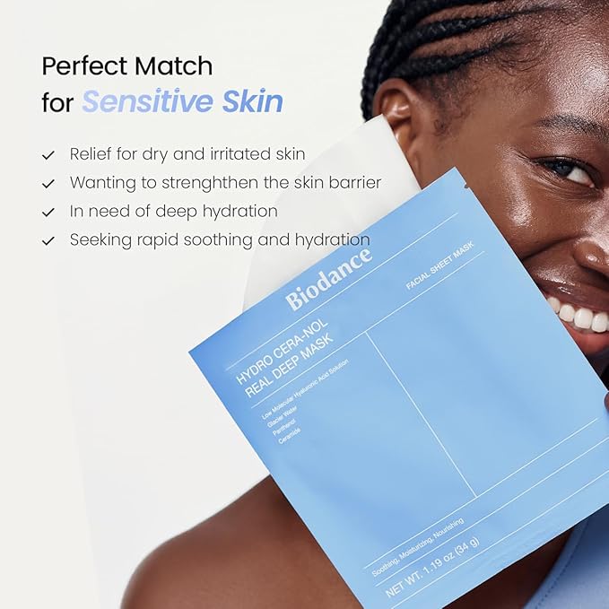 BIODANCE Hydro Cera-nol Real Deep Mask, Hydrating Overnight Hydrogel Mask, Moisturizing, Redness Reducing, Quick Soothing, Korean Skin Care, Valentines Day Gifts for Her |1.19oz(34g) x4ea