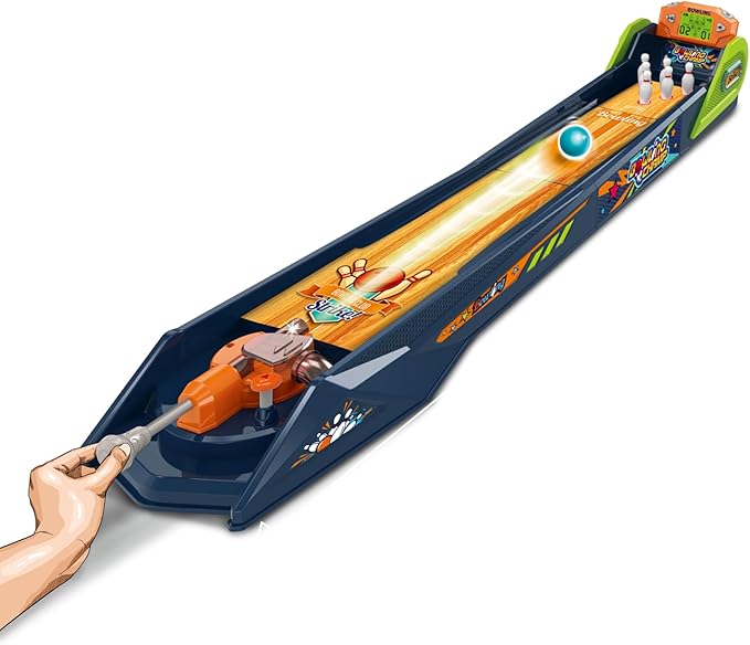 Bowling Game — Electronic Tabletop Arcade Game with LCD Auto Scoring, Lights & Sound, Spring-Loaded Launcher & 1-2 Player Modes — Mini Bowling Set for Kids