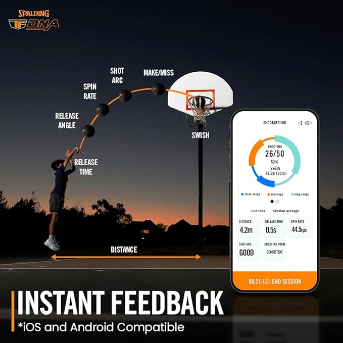 Spalding TF DNA Smart Basketball + 1 Yr App Subscription Bundle I iOS and Android Compatible I All Surface Material