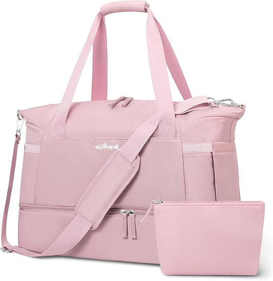 Gym Bag for Women, 45L Carry On Travel Duffel Bag with Shoes Compartment, Weekender Overnight Bag with Wet Pocket for Women, Travel, Gym, Weekend, Large Size