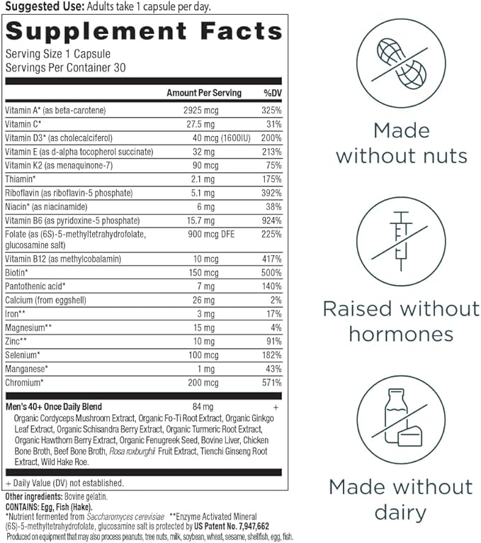 Ancient Nutrition Multivitamin for Men, Multi Men's 40+ Once Daily Vitamin Supplement, Magnesium, Vitamin A, Methylated B and K2, Supports Immune System , 30 Ct