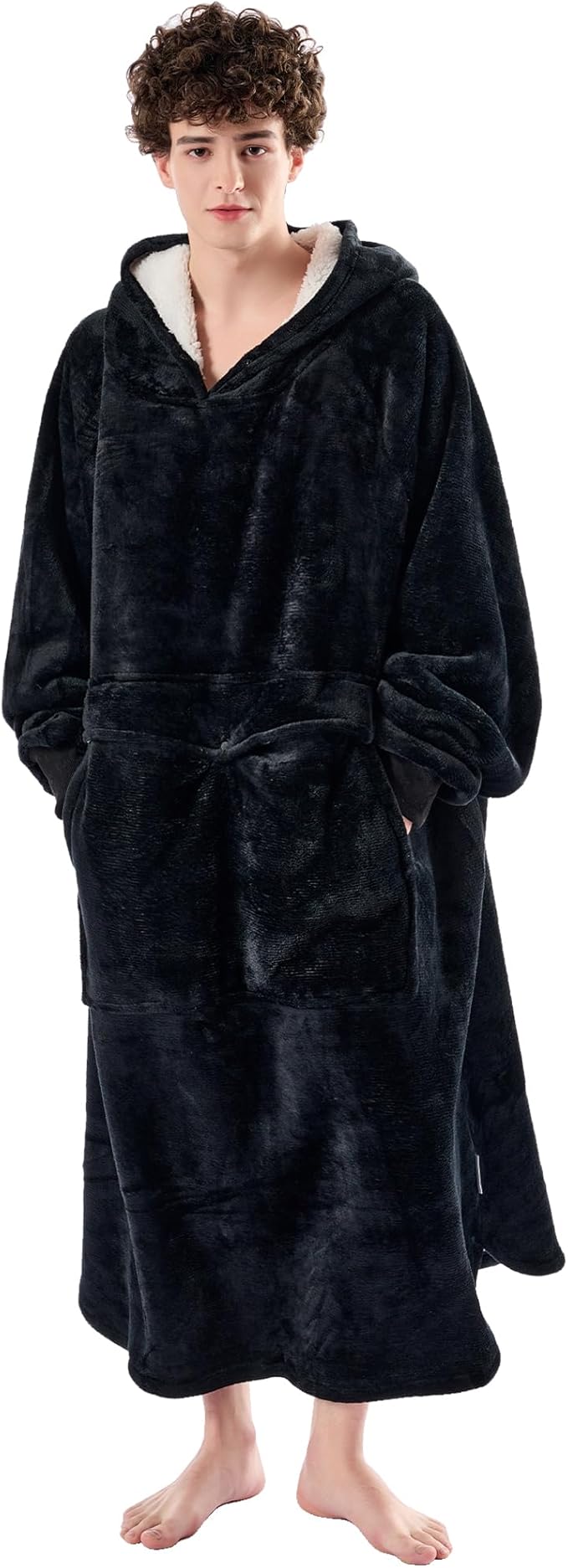 Krifey Big & Tall Wearable Blanket Hoodie with Cat Pocket, Extra Long Oversized Fleece Blanket for Adults, Cozy Birthday Gifts, Christmas Gifts