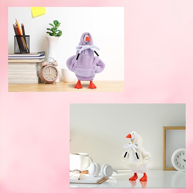 2 Pcs Desk Goose Outfits 7 Inches, Mini Desk Goose Clothes Hoodies 7 Inch Porch Goose Costume Desk Goose Accessories for Magnetic Goose Statue Table Decor (Purple & Beige)
