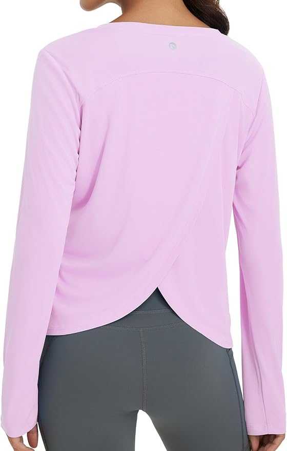baleaf Women's Long Sleeve Workout Tops Running Sun Shirts Split Back | UPF 50+, Quick Dry, Lightweight, Breathable, Moisture-wicking, SPF, UV, for Athletic, Gym, Hiking, Tennis, Outdoor