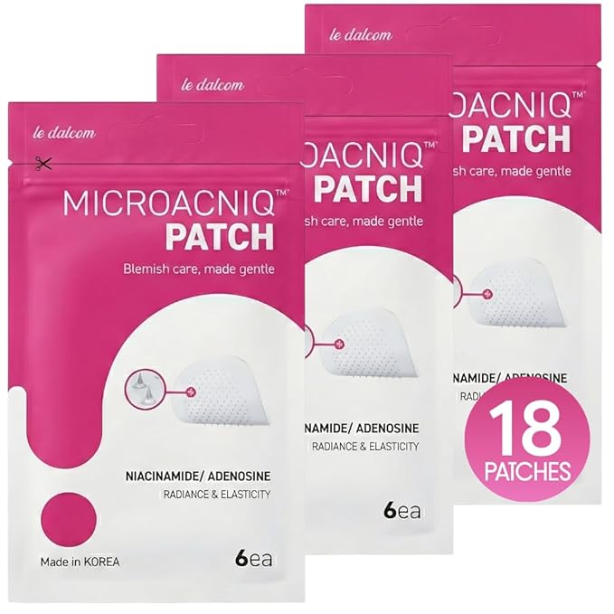 le dalcom Korean Micro-darts Patch, Post Blemish Dark Spot Care for Radiance & Elasticity, Brighter-looking Skin Tone, Niacinamide & Adenosine, Individual Blister Package (18 Patches)